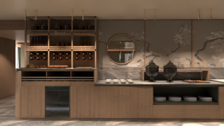 Meteo, Moena, Soraga, Latemar: tutto nella nostra gallery Bancone con esposizione pane, piatti e dispenser in un locale moderno decorato.